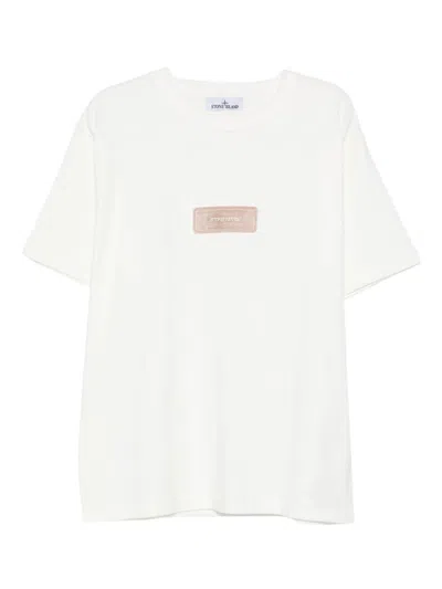 Stone Island Raw Beauty Recycled Cotton Archive Print T-shirt In White