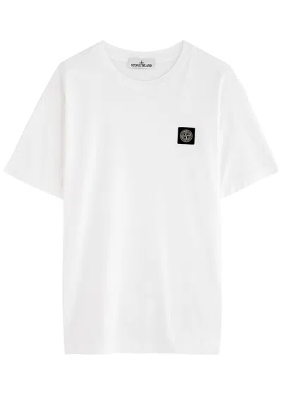 Stone Island White Cotton T-shirt With Logo Patch