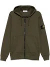 Stone Island Logo Cotton Zipped Hoodie In Green