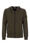 Stone Island Logo Cotton Zipped Hoodie In Green