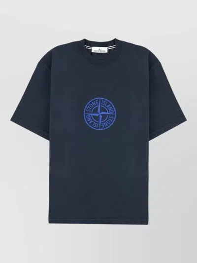 Stone Island Logo Crew Neck Short Sleeve T Shirt In Blue