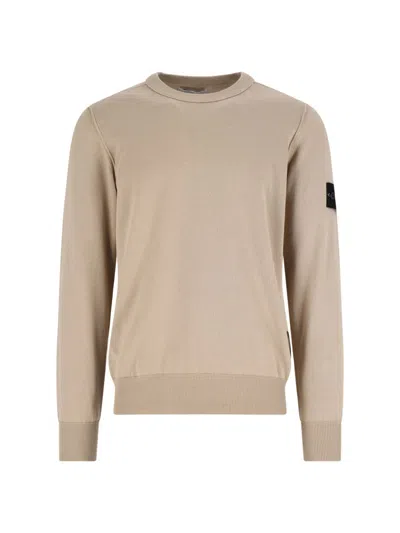 Stone Island Crew Neck Logo Sweatshirt In Neutral