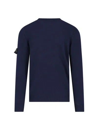 Stone Island Logo Crew Neck Sweater In Bleu