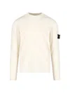 Stone Island Ribbed Crew-neck Cotton Sweater With Long Sleeves In White