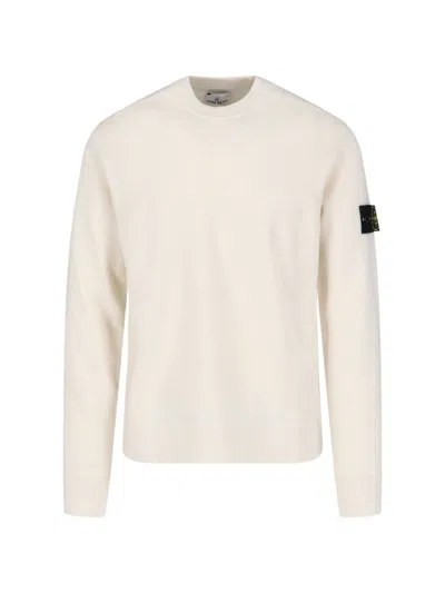 Stone Island Logo Crew Neck Sweater In Stucco