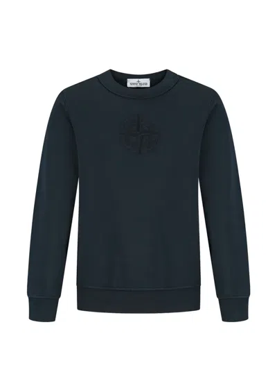 Stone Island Kids' Logo Crew Neck Sweatshirt In Blue