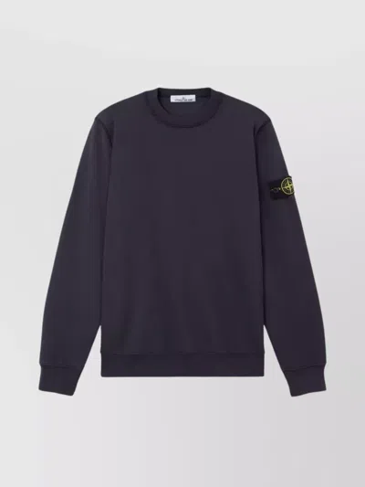 STONE ISLAND LOGO CREWNECK SWEATER FEATURING RIBBED ACCENTS