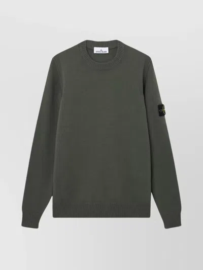 Stone Island Logo Crewneck Sweater Ribbed Accents In Green