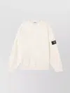 Stone Island White Crewneck Sweater With Logo Patch In Wool Blend Man In Nude