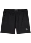 Stone Island Nylon Swim Shorts With Texture And Logo Patch In Black