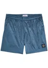 Stone Island Logo Crinkled Nylon Swim Shorts In Blue