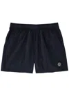 Stone Island Compass-badge Crinkled Shorts In Blue