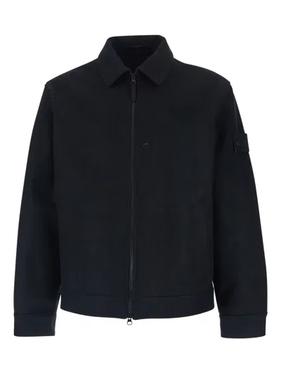 Stone Island Logo-detail Flannel Jacket In Blue