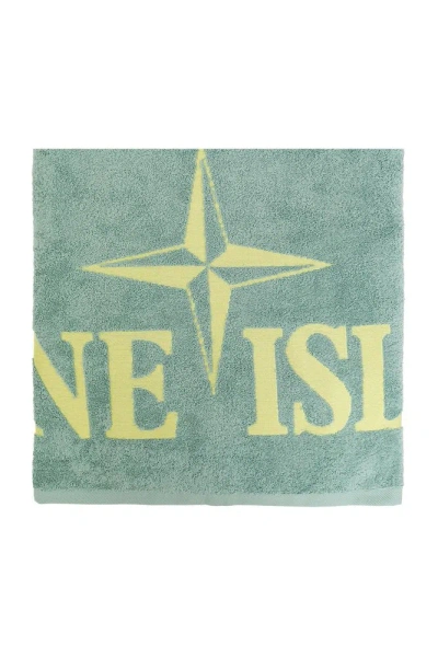 Stone Island Logo Detailed Beach Towel In Green
