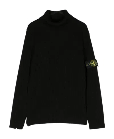 Stone Island Logo Embossed Sweater In Black