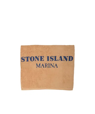 Stone Island Logo-embroidered Beach Towel In Nude