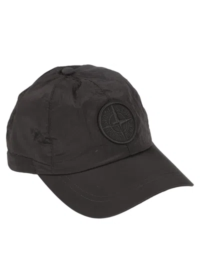 Stone Island Logo Embroidered Cap In Black