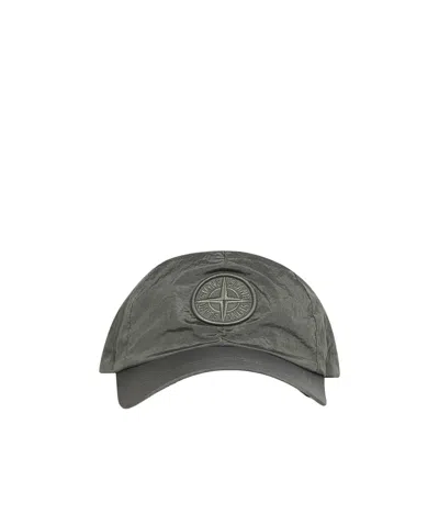 Stone Island Logo Embroidered Cap In Gray