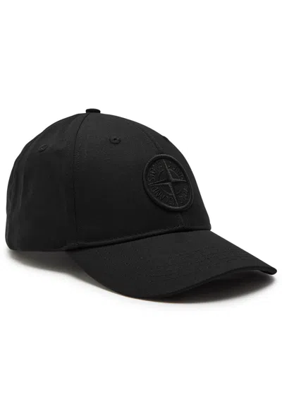 Stone Island Logo-embroidered Cotton Cap In Black