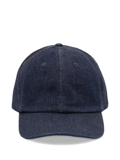 Stone Island Logo-embroidered Cotton Hat In Blue