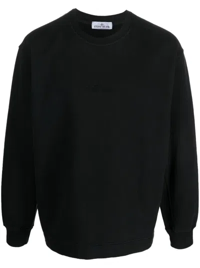 Stone Island Logo-embroidered Cotton Sweatshirt In Black