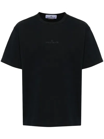 Stone Island Logo-embroidered Cotton T-shirt In Black