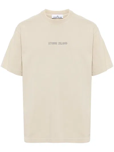 Stone Island Logo-embroidered Cotton T-shirt In Brown