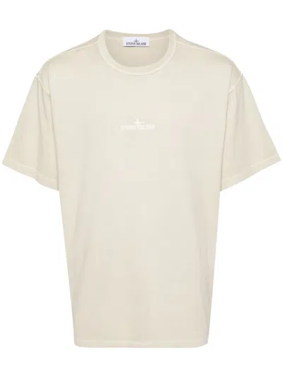 Stone Island Logo-embroidered Cotton T-shirt In Neutrals