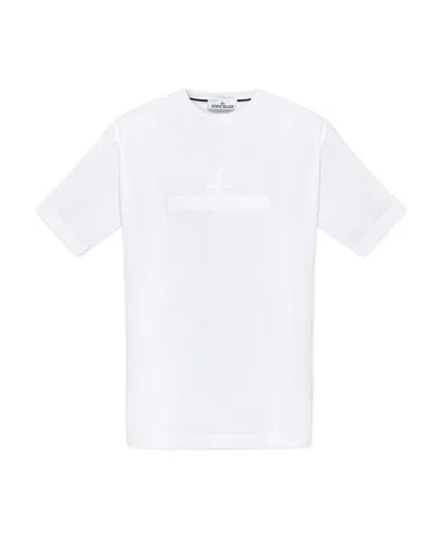 Stone Island Logo-embroidered Cotton T-shirt In White