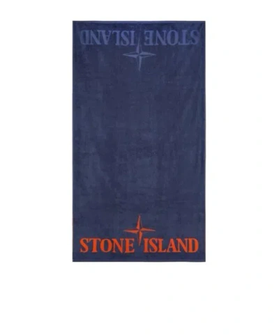 Stone Island Logo-embroidered Cotton Towel In Blue