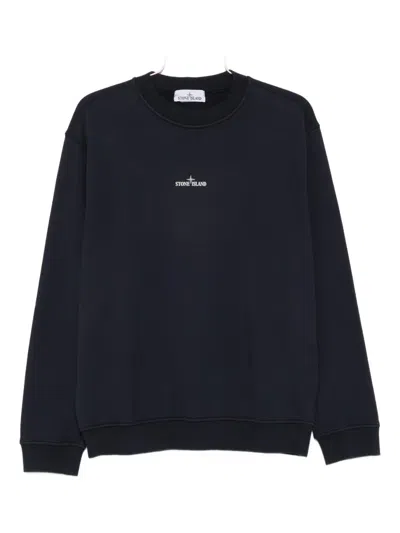 Stone Island Logo-embroidered Crew Neck Sweatshirt In Blue