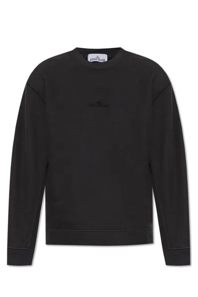 Stone Island Logo Embroidered Crewneck Sweatshirt In Black