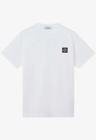 Stone Island Logo-embroidered Crewneck T-shirt In White