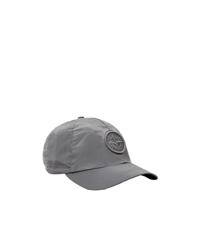 Stone Island Logo Embroidered Curved Peak Baseball Cap In Gray