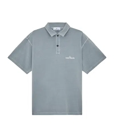 Stone Island Logo-embroidered Polo Shirt In Gray