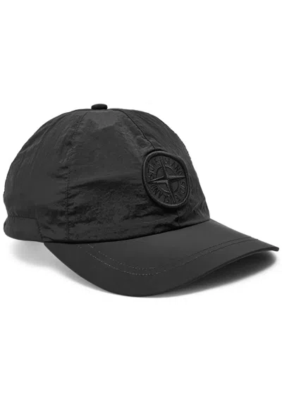 Stone Island Logo-embroidered Shell Cap In Black