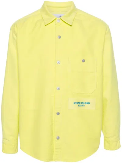 Stone Island Logo-embroidered Shirt In Yellow