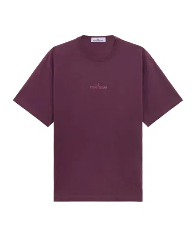 Stone Island Logo Embroidered T-shirt In Burgundy