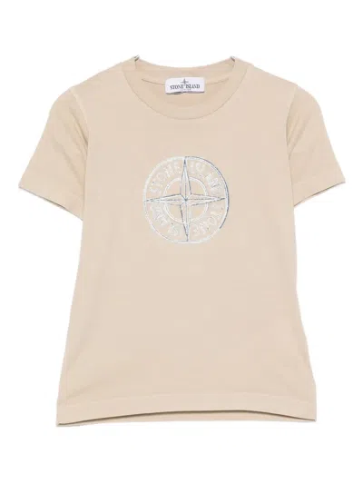 Stone Island Kids' Logo-embroidered T-shirt In Neutral