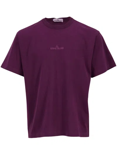 Stone Island Logo Embroidered T-shirt In Purple