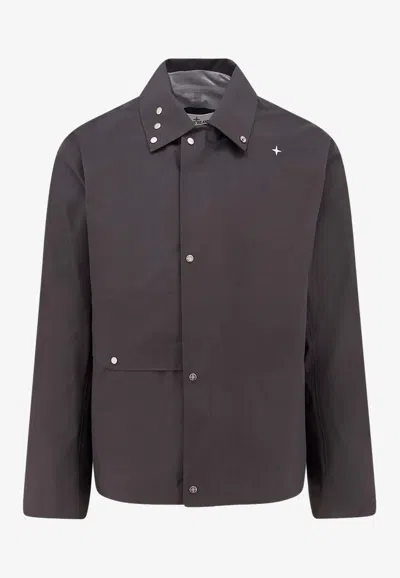 Stone Island Logo-embroidered Zip-up Jacket In Gray