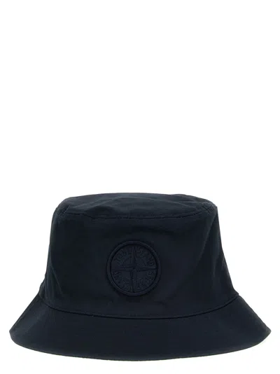 Stone Island Logo Embroidery Bucket Hat In Blu