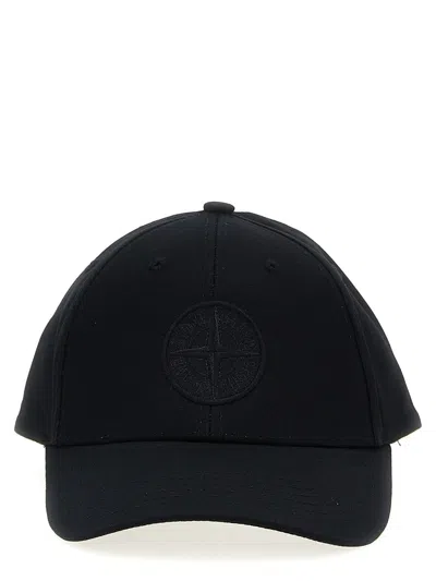 Stone Island Logo Embroidery Cap In Black