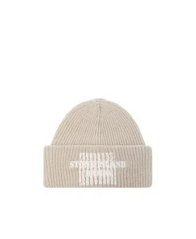 Stone Island Logo-embroidery Ribbed Beanie In Nude