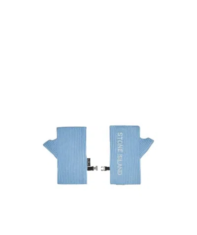 Stone Island Logo Gloves In Blue
