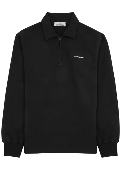 Stone Island Logo Half-zip Cotton Sweatshirt In Black