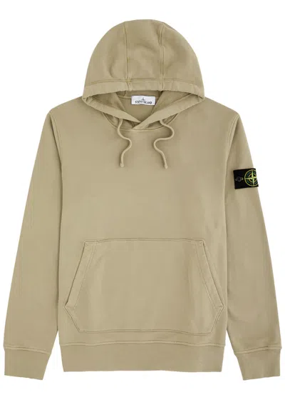 Stone Island Logo Hooded Cotton Sweatshirt In Beige