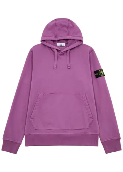 Stone Island Logo Hooded Cotton Sweatshirt In Purple