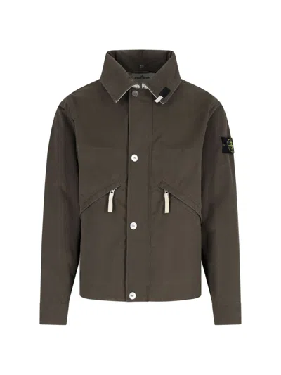Stone Island Hooded Jacket In Brown