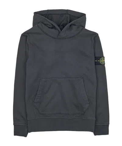 Stone Island Logo Hooded Sweater In Charcoal-grey